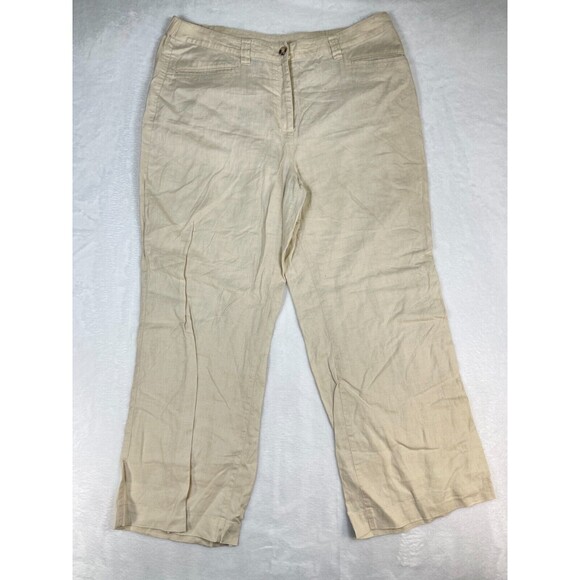 Chicos Pants Women's Size 2 100% Linen Beige Wide Leg Career Trouser  Work - Picture 1 of 9